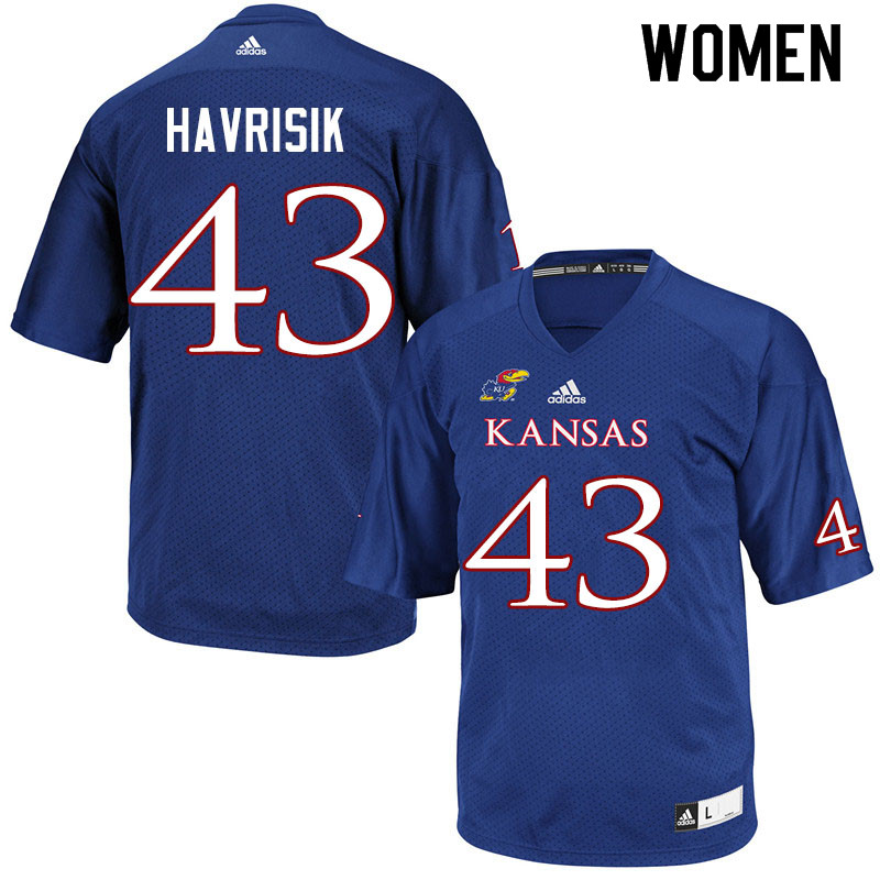 Women #43 Lucas Havrisik Kansas Jayhawks College Football Jerseys Sale-Royal - Click Image to Close